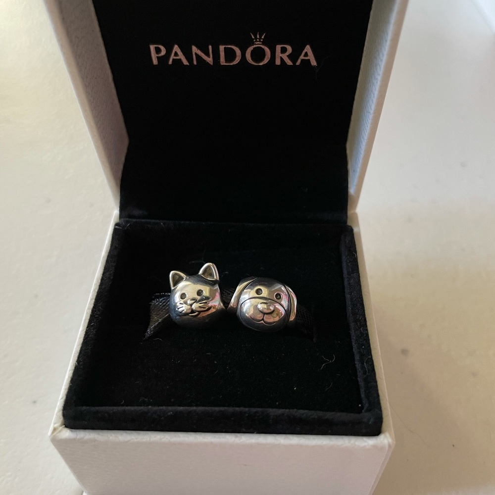 Pandora Devoted Dog and Curious Cat Charms- Authentic New in Box